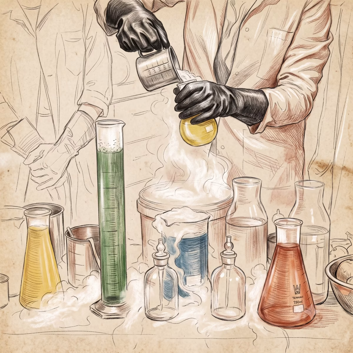 Zajęcia Chemii. Prywatne LO Leonardo SVS oferujące maturę międzynarodową. Zajęcia w pracowni chemicznej rysunek.