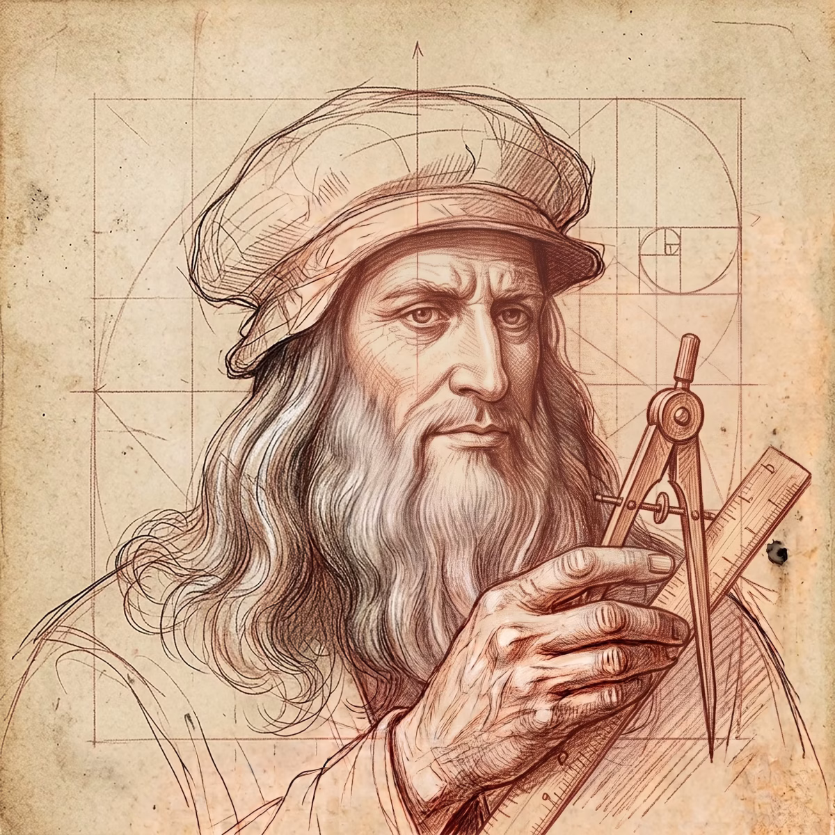 Szkic Leonardo da Vinci pokazującego jego zainteresowanie matematyką i geometrią - wspomagamy podobne i nie tylko fascynacje, skorzystaj z naszej pomocy w ich rozwoju wybierając jedną ze ścieżek edukacyjnych w Prywatnym Liceum Ogólnokształcącym Leonardo SVS akredytowanego w IBO w Szczecinie.